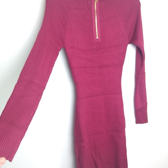 BESTOW Large Pullover Faux Decor Zipper Burgundy Rib Knit Sweater Top - Picture 7 of 8